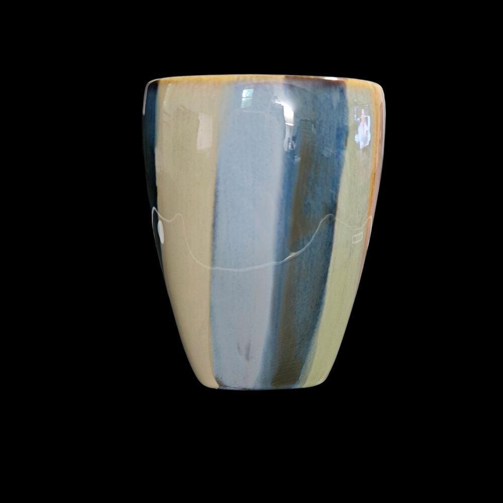 Tabletops Gallery York Set of 2 Stoneware Coffee Mugs Blue Tan Striped Glazed